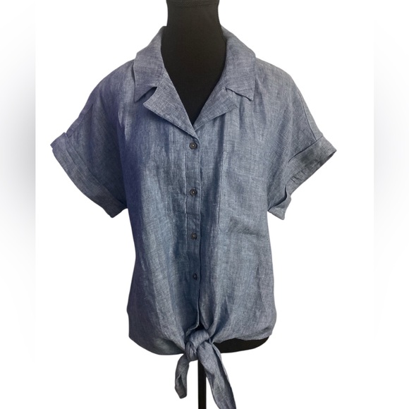 Charter Club Tops - Charter Club Linen Blue Gray Button Down Shirt with Notched Collar NWT M